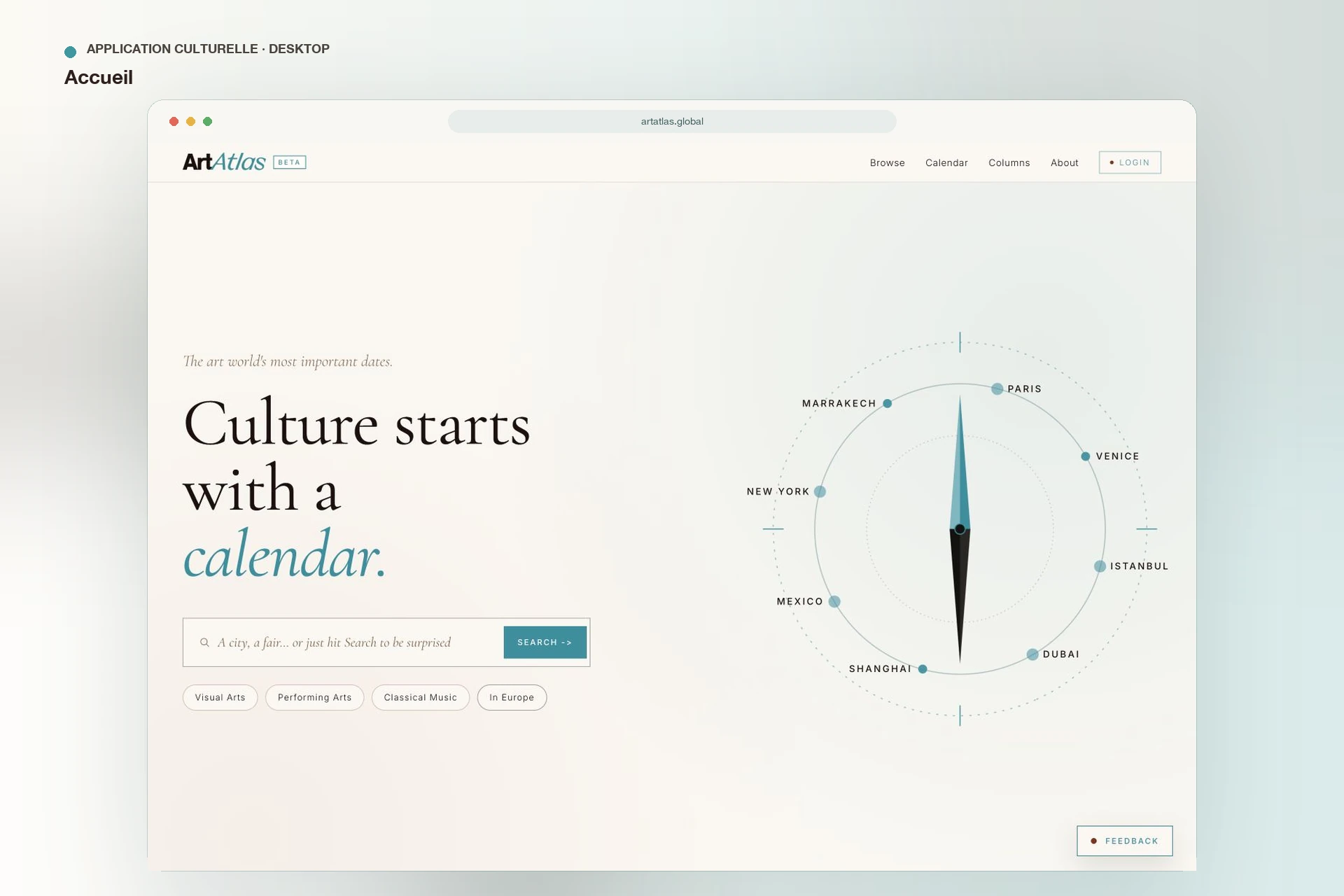 ArtAtlas — page d’accueil sur ordinateur