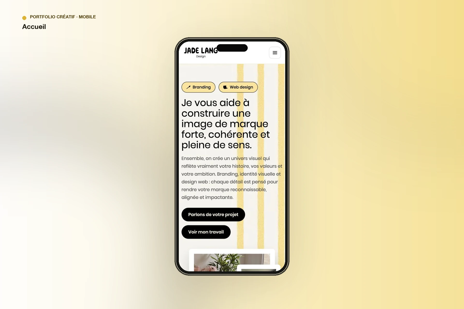 Jade Lang Design — page d’accueil sur mobile