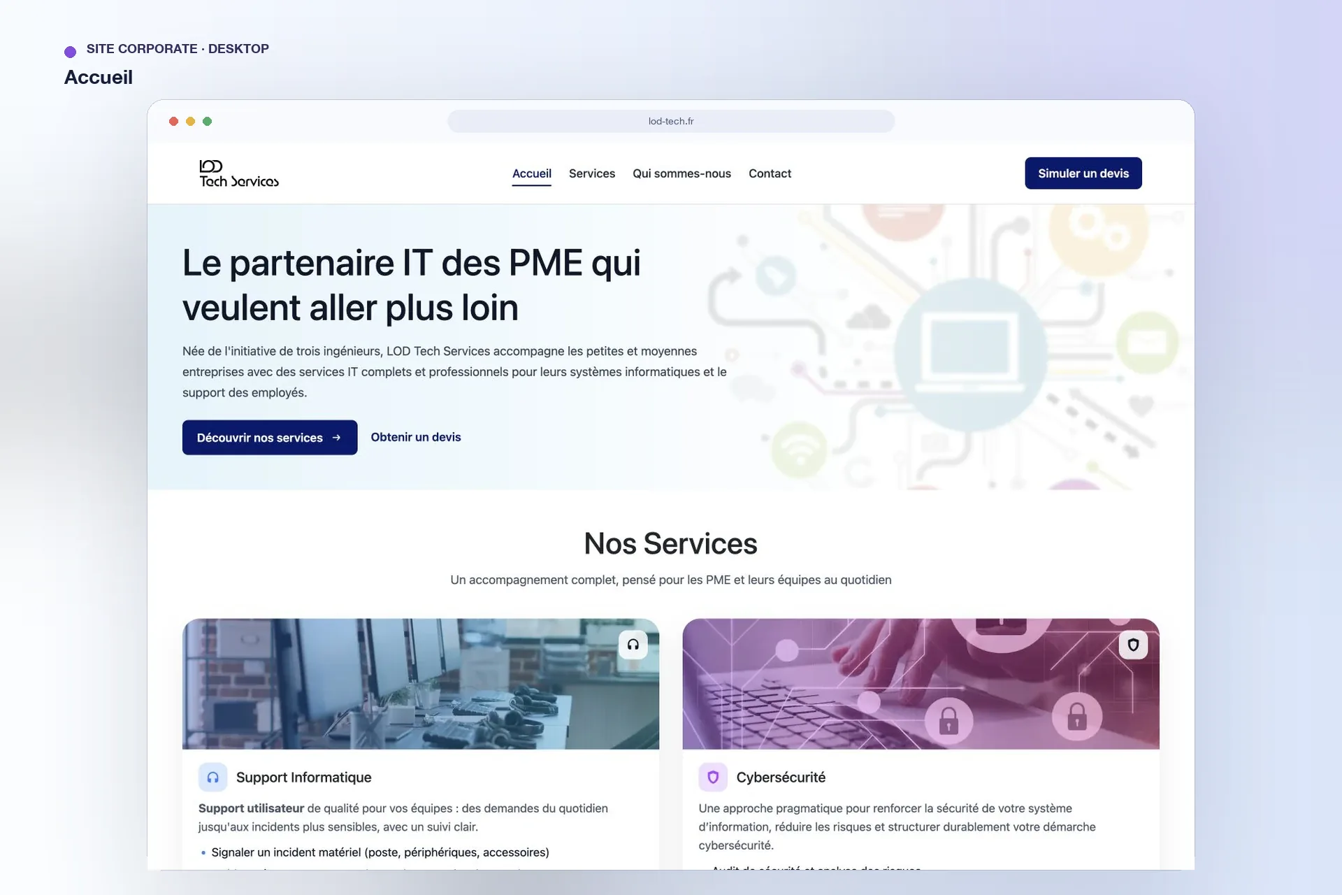 LOD Tech Services — page d’accueil sur ordinateur