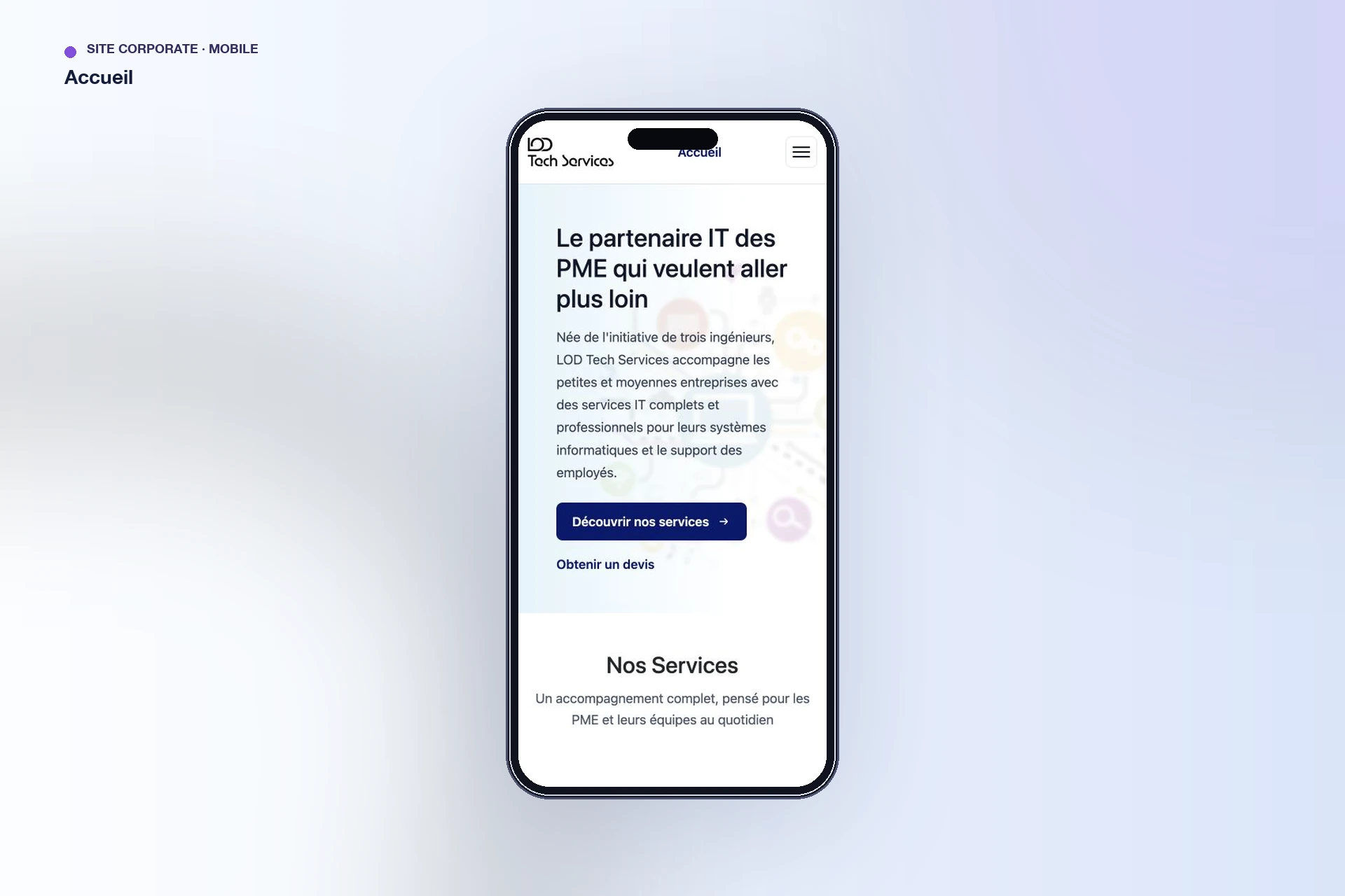 LOD Tech Services — page d’accueil sur mobile
