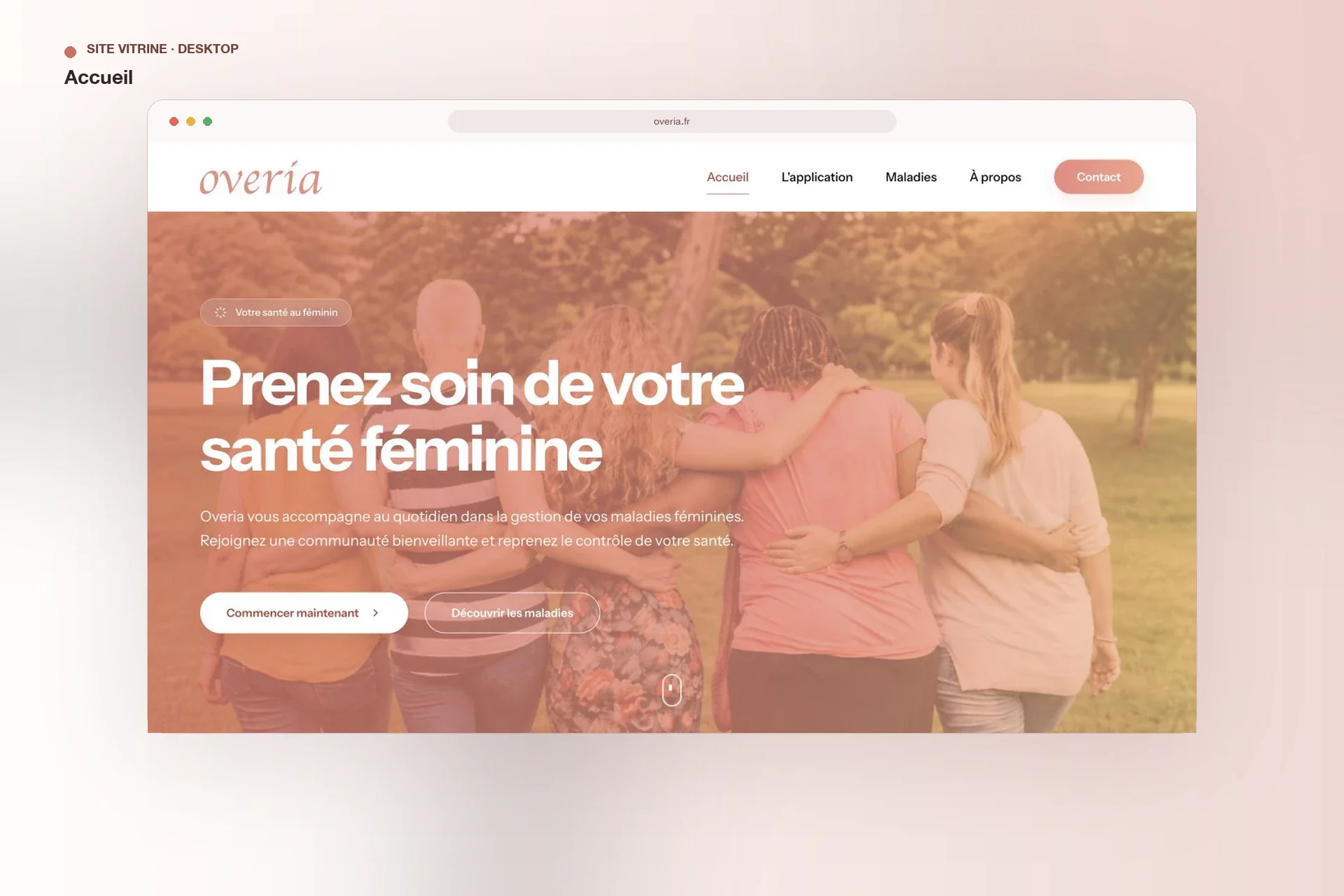 Overia — page d’accueil sur ordinateur