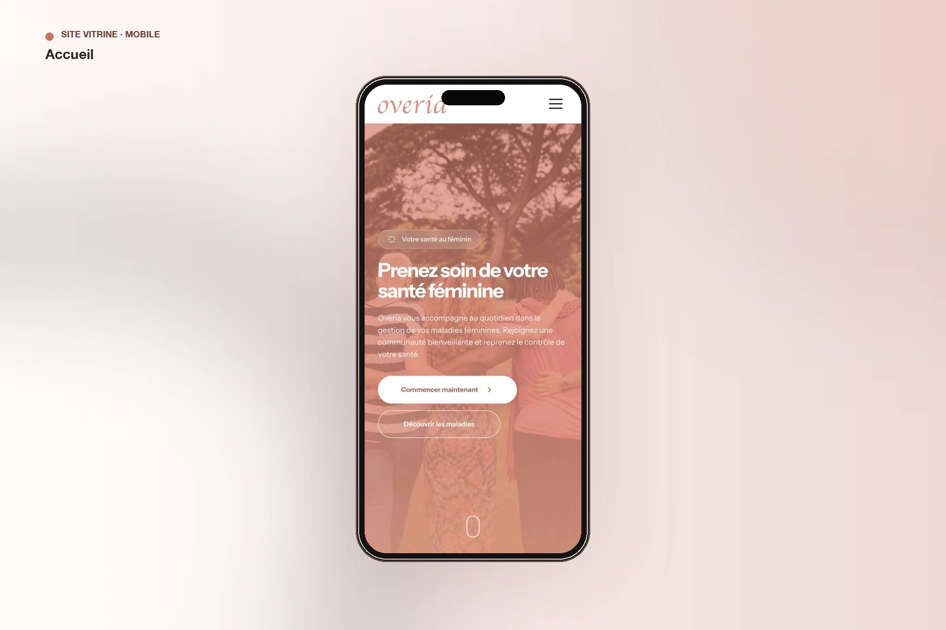 Overia — page d’accueil sur mobile