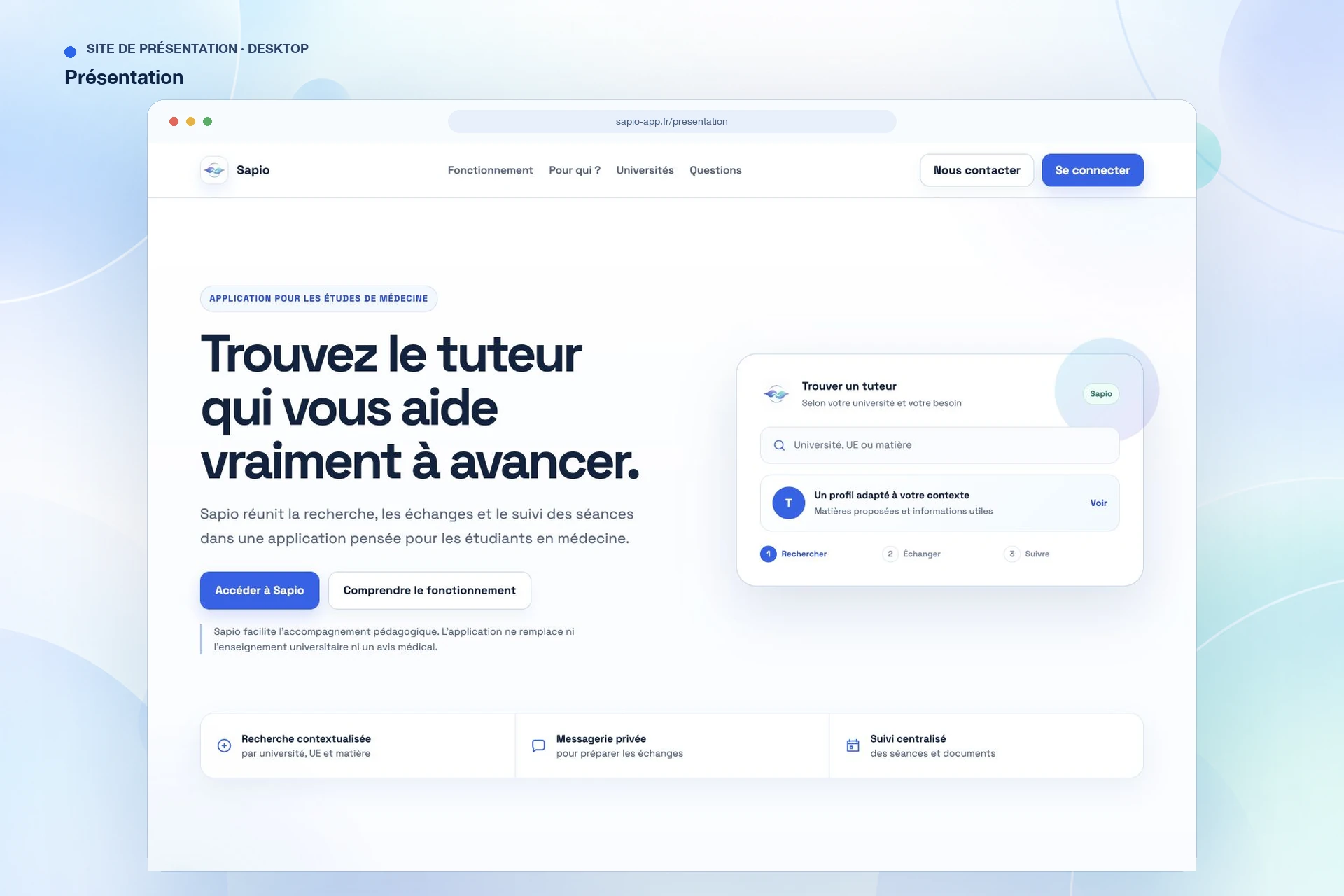 Sapio — présentation du service sur ordinateur