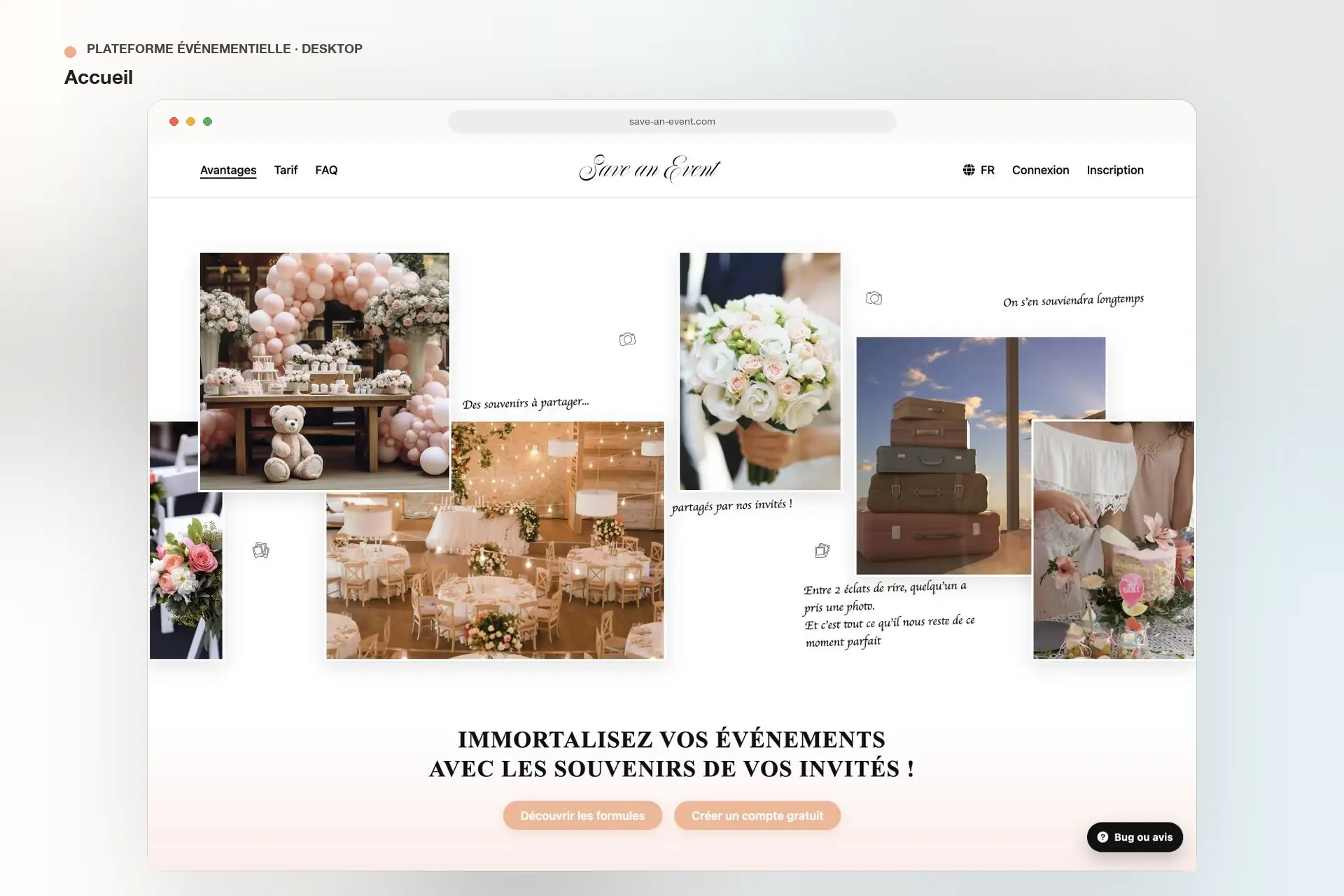 Save an Event — page d’accueil sur ordinateur
