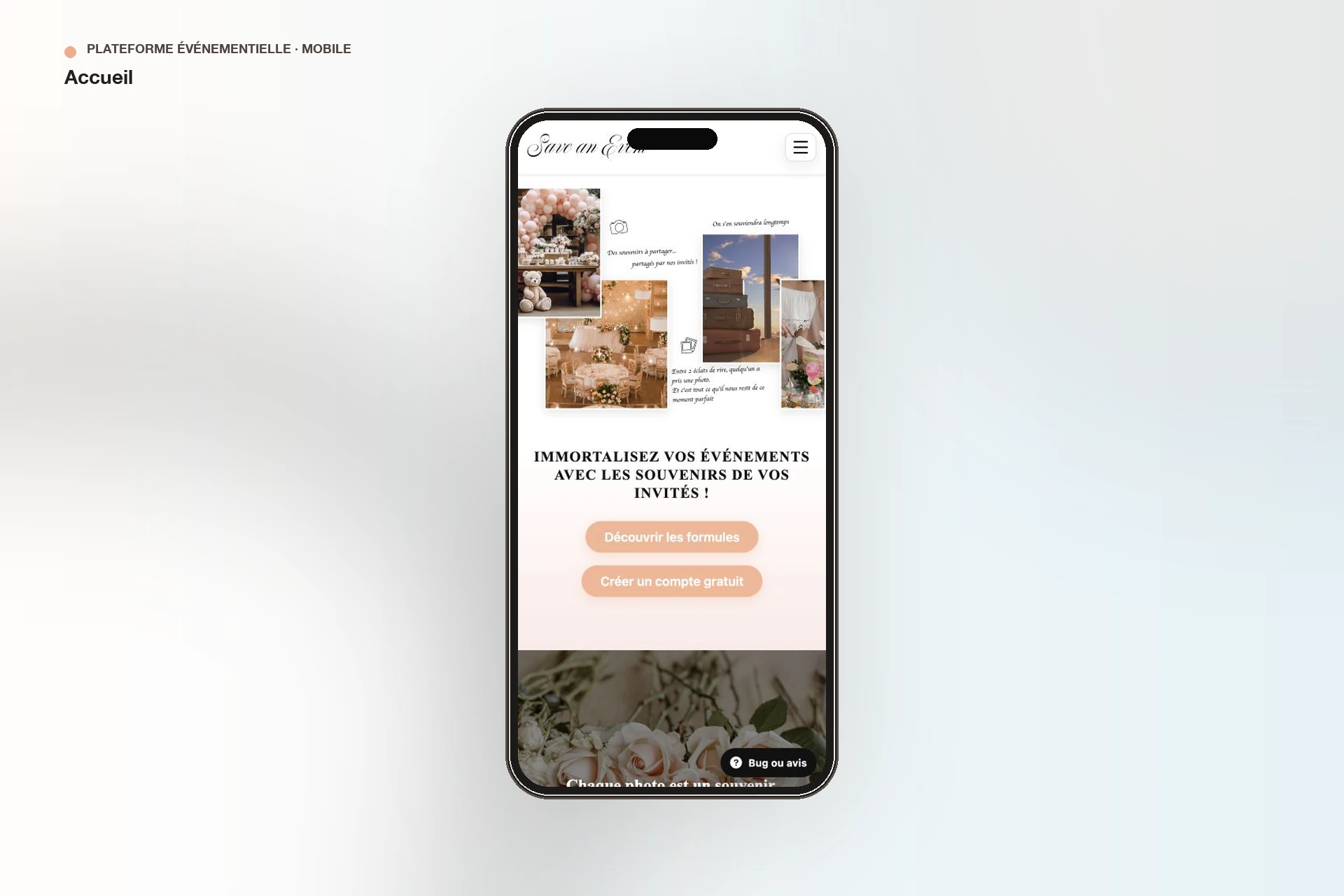 Save an Event — page d’accueil sur mobile