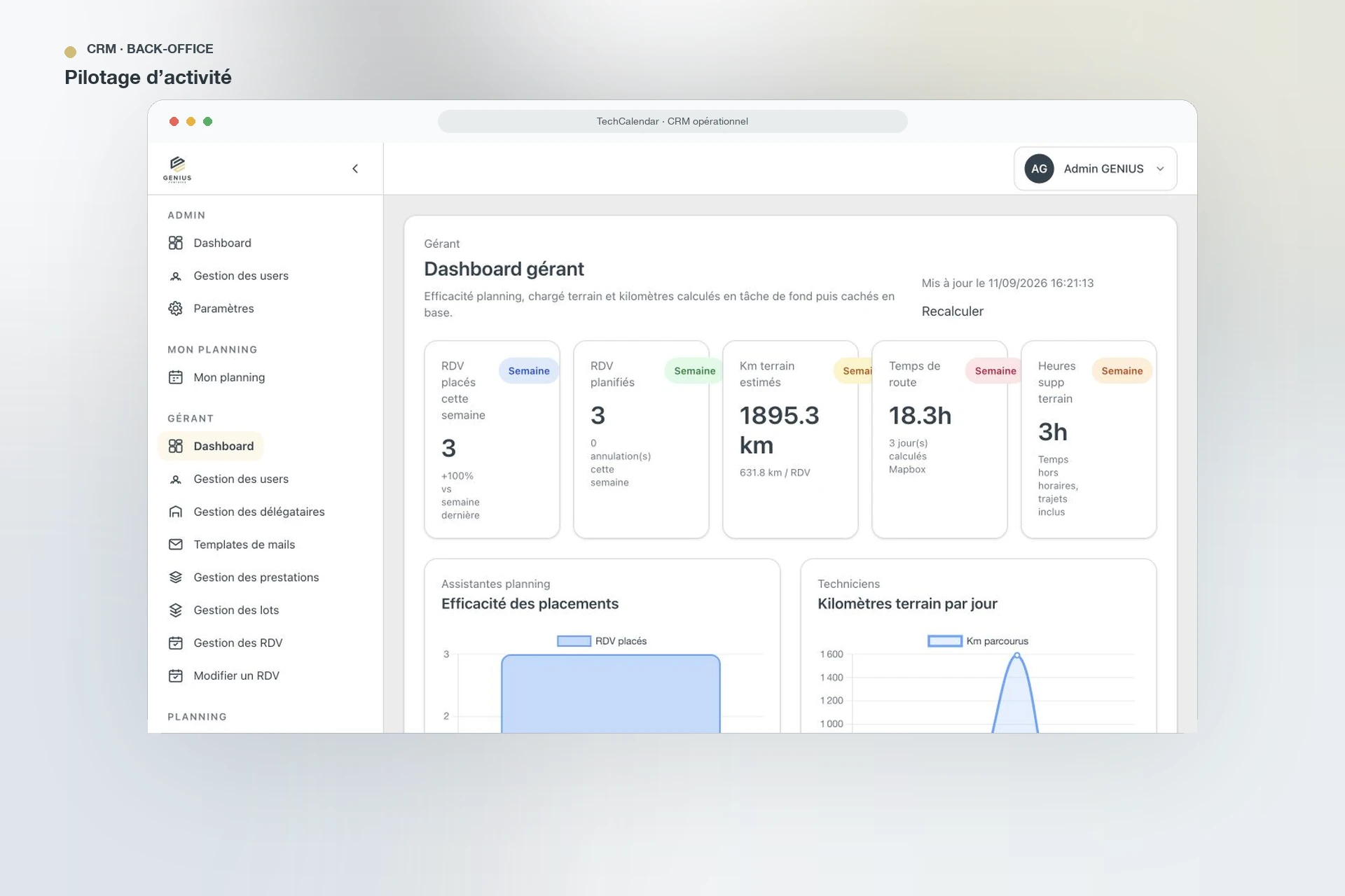 TechCalendar — tableau de bord du back-office