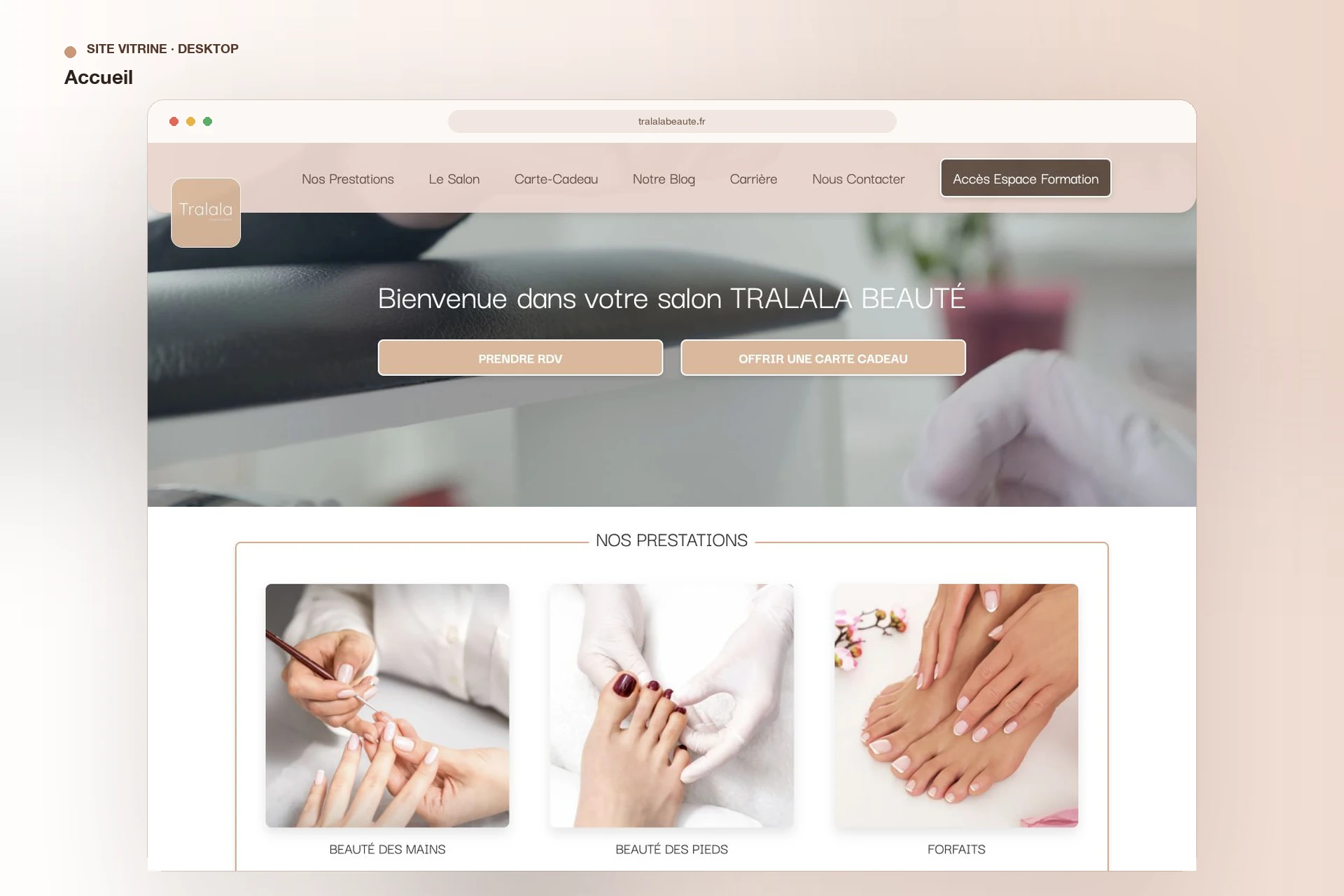 Tralala Beauté — page d’accueil sur ordinateur