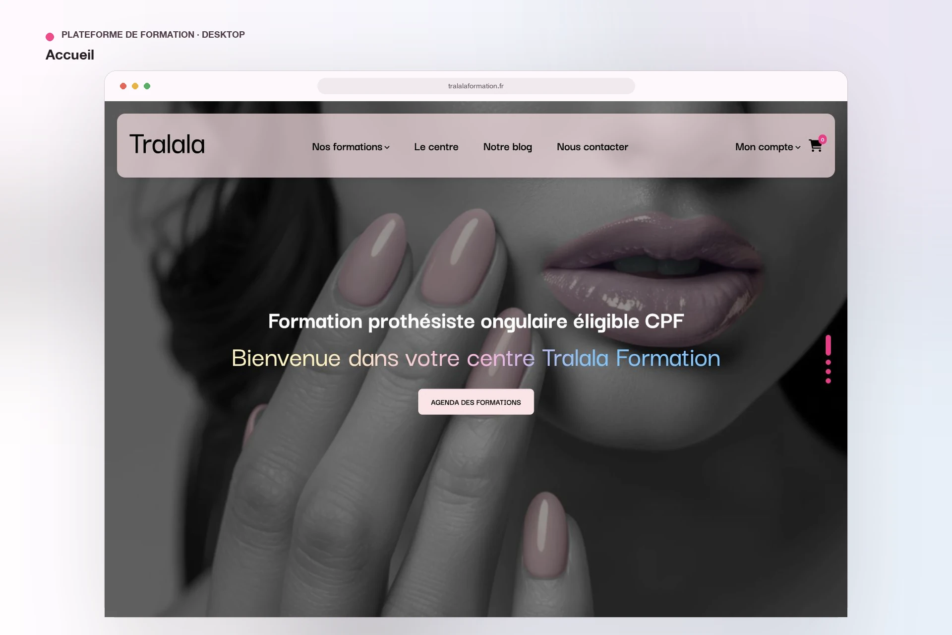 Tralala Formation — page d’accueil sur ordinateur